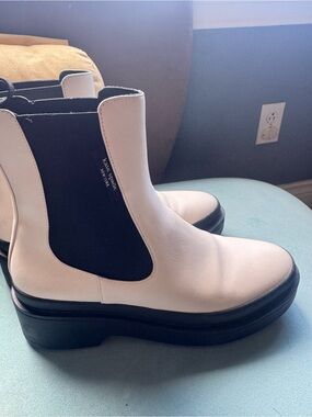 kate spade White and Black Leather Chelsea Platform Boots